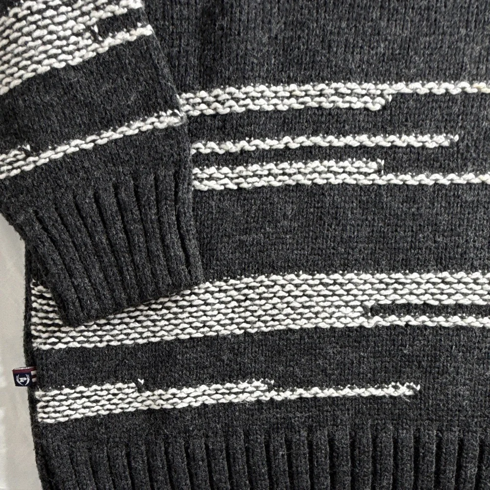 Phat Farm Mens Gray White Acrylic Wool Knit Striped Logo Sweater 2XL PSM23M12302